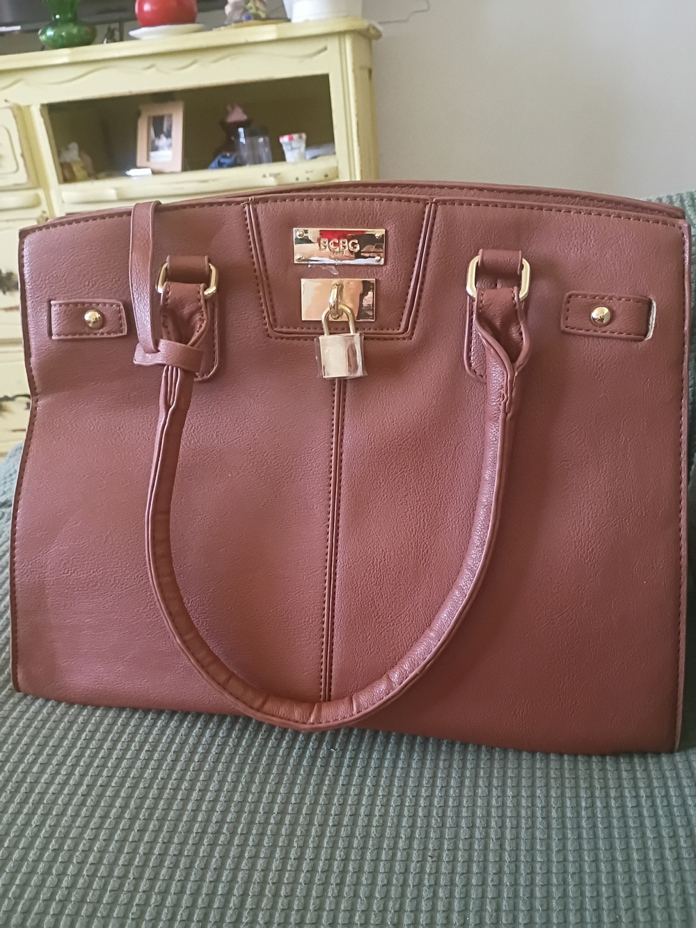 BCBG Mauve Brown Tote Bag with Gold Hardware